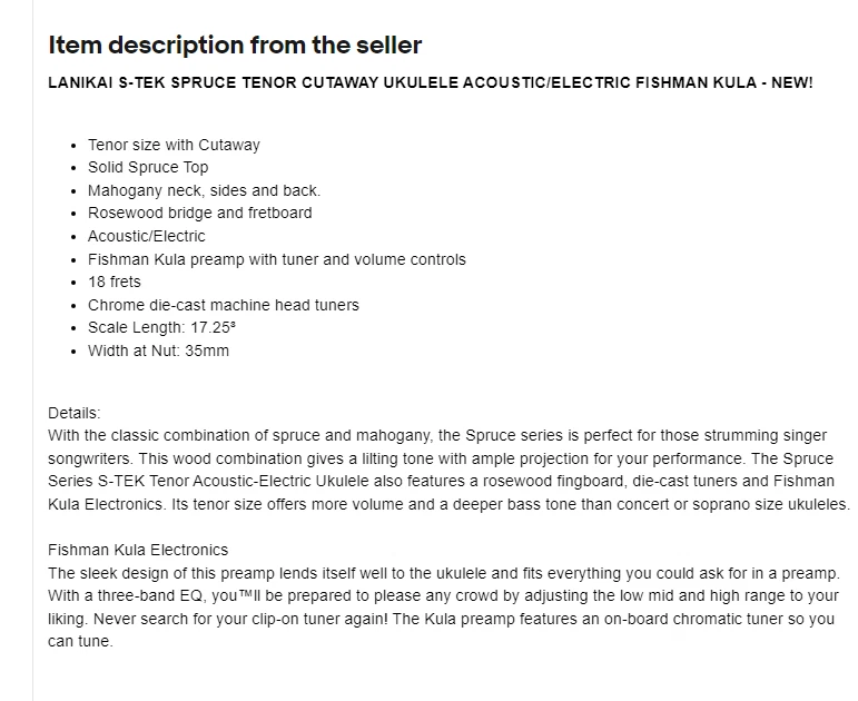 LANIKAI S-TEK TENOR CUTAWAY UKULELE ACOUSTIC/ELECTRIC FISHMAN KULA $350 NEW - Image 2 of 4