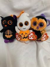 Ty Halloweenie Beanie Baby 🎃 FANGS, PUMPKIE & SCREECH 4" SET OF 3  New MWMT's