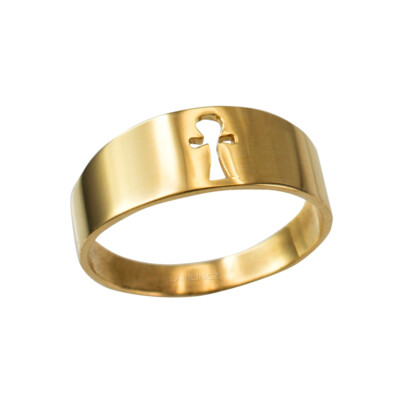 Ägyptischer Ankh Ring Band 14 Karat poliert Gelbgold