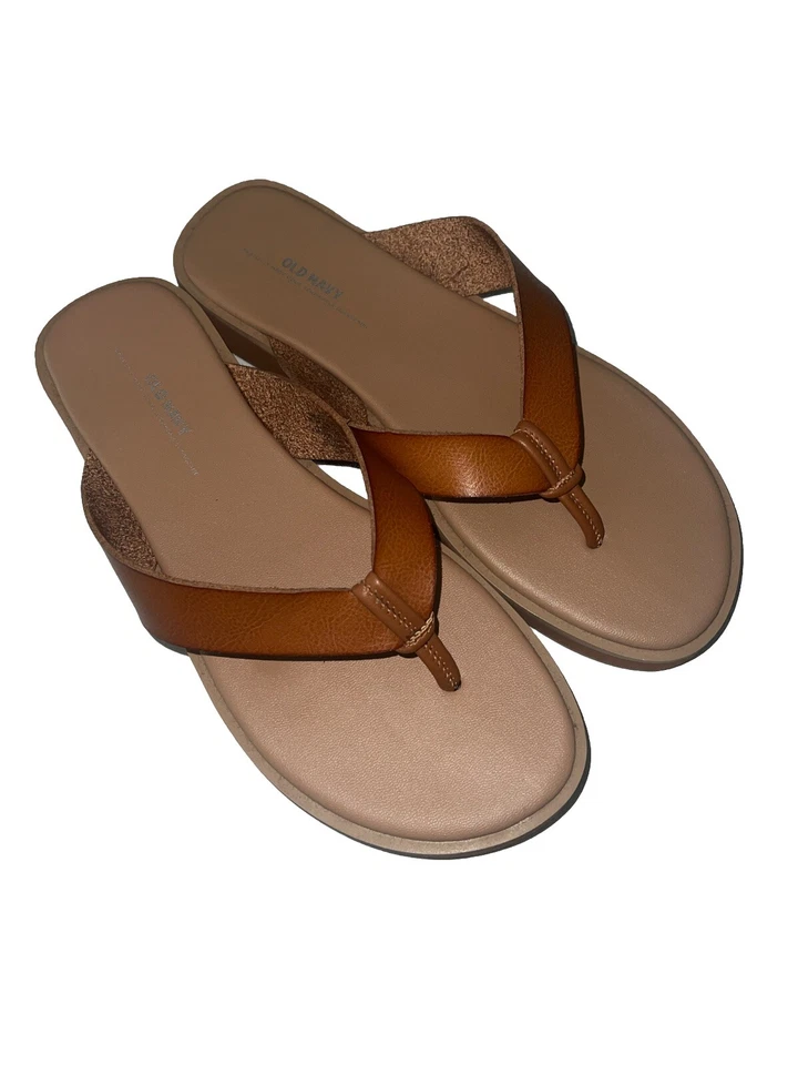 Sandálias femininas Old Navy tamanho 7 chinelos almofadas couro superior  - Imagem 3 de 4