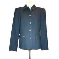 Rafaella Black 100 Pure New Wool Button Front Long Sleeve Blazer Jacket Size 8