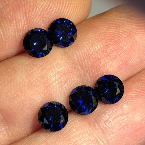 Dunkelblau Lab-gefertigte Saphir Edelsteine Rund Menge 5 Edelsteine Lose Diamantschliff c��070 - Bild 2 von 11