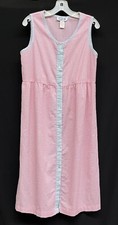 Women's Vtg SAYBURY Size M Pastel Pink Seersucker Button Front House Dress Robe