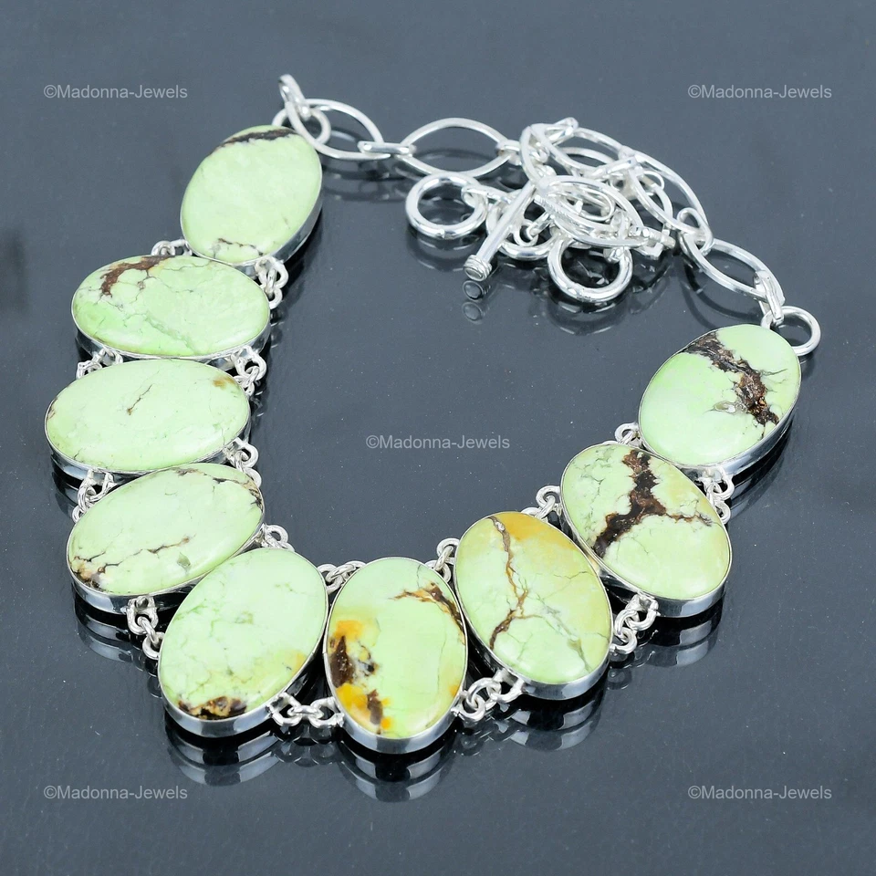 Collar de plata esterlina 925 con cadena de piedras preciosas de crisoprasa de limón Art Deco joyería Foto 4 de 4