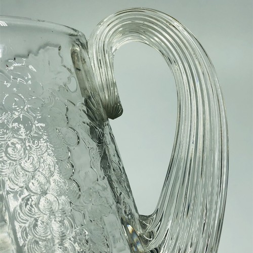 Depression Era Pressed Glass Pitcher w/ Hand Wrought Handle etched grapes (12) - Picture 6 of 11