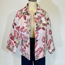Luii New Tapestry Woven Floral Collared Jacket Medium Women's Snap Button Pink
