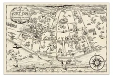 Vintage Cartoon Map Poster, Fort Ord Army Base – Historic Military 1940s Reprint