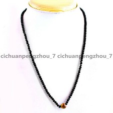 Faceted 3mm Black Spinel 10mm Yellow Tigers Eye Round Gems Beads Necklace 18''