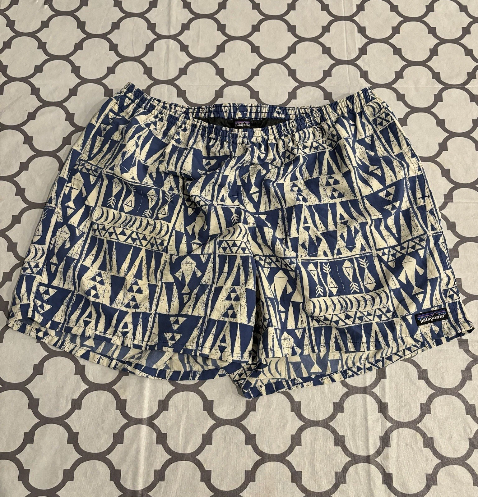 Patagonia Baggies Shorts Lined Aztec Tribal Geo Superior Blue Men’s XL Rare