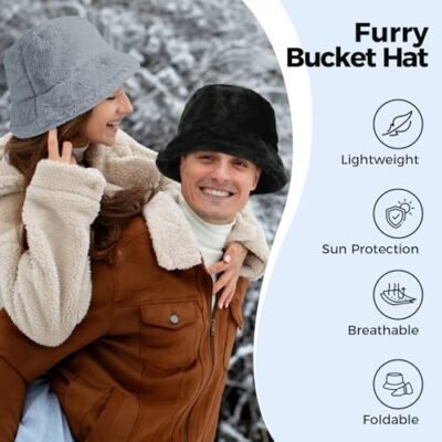 Faux Fur Winter Bucket Hat for Women Men Fluffy Warm Hat  display picture 3