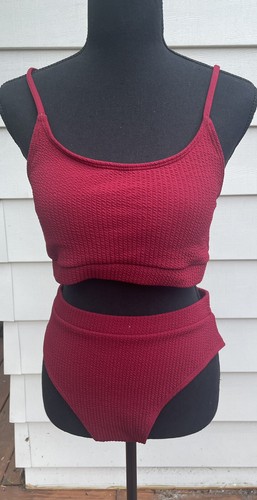Unbranded High Waisted Tummy Control Bikini Ribbed Brazilian Swimsuit Set M NWOT - 第 1/2 張圖片