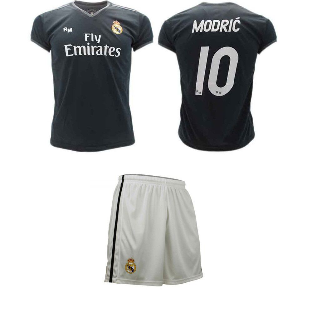 Completo Modric Real Madrid Nero Away Ufficiale 2018 2019 Maglia Pantaloncini 10 Completo Modric Real Madrid Nero Away Ufficiale 2018 2019 Maglia Pantaloncini 10