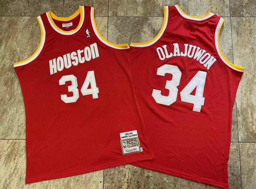 Houston Rockets Hakeem Olajuwon vintage red 34 basketball jersey