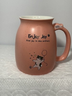 Enjoy Joy Kitty/Cat Mug Whimsical  Fish On The Handle Pink EUC