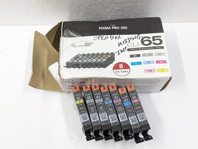 CANON CLI-65 Set of 8 Ink Cartridges - For Pixma Pro-200 Missing 1 Ink + READ!