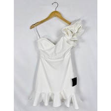 Lulus Captivate Me One Shoulder Ruffle Trumpet Mini Dress Women's XS White