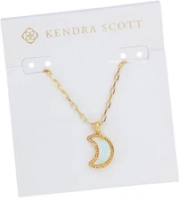 New 100% KENDRA SCOTT  White Opalescent Resin Moon Pendant Gold Chain Necklace