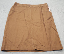 Vtg Talbots A-Line Mini Skirt Women 14W Brown Linen Blend Flat Front Stretch NOS