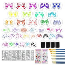 58 Pcs Face Paint Stencils And Brushes Kit Incledes 36 Reusable Facial Painting
