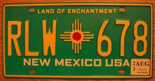 SINGLE NEW MEXICO LICENSE PLATE - RLW*678 - Land of Enchantment