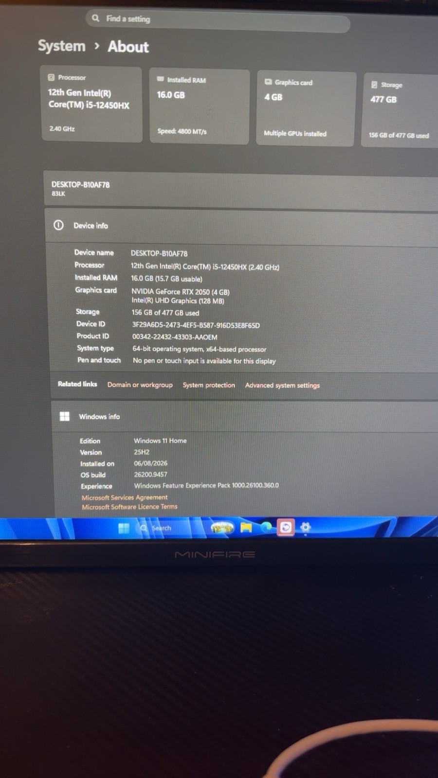 Lenovo Legion I5-12450hx NVIDIA RTX 2050 16GB RAM 512GB SSD 144HZ