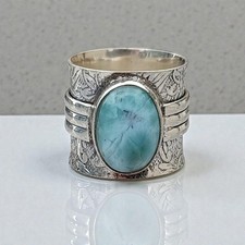 Blue Larimar Ring, 925 Silver Ring, Wide Band Ring, Designer Ring, Gift for Her 