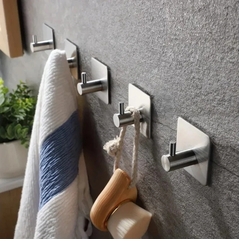 4PCS Stainless Steel Self Adhesive Wall Hooks Towel Hanger Bathroom Kitchen Coat