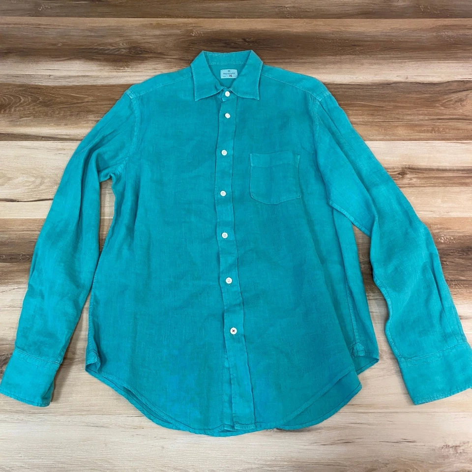 Camisa Hartford de lino para hombre verde mediana con botones Foto 2 de 4