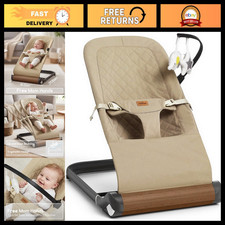 Khaki Portable Baby Bouncer Seat, Adjustable Positions, 5-Point Harness, Foldabl