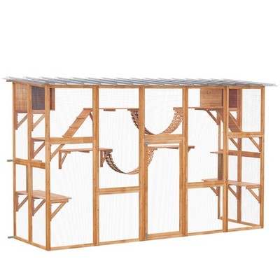 Catio Playground Outdoor Cat Enclosure Wooden w/ Roof Orange