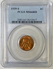 1939 S 1C Lincoln Wheat One Cent  PCGS MS66RD. KM#132