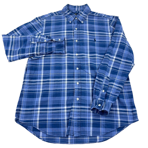 Ralph Lauren Shirt Men Large Blue Button Up Lightweight Oxford Cloth Plaid Dress - Picture 2 of 12