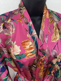 Aubade Sweet Folk Pink Floral Kimono Robe Bat Wing Cover Up Size XS