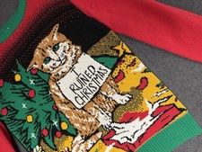 Ugly Christmas Party Orange cat sweater size Small Unisex I Ruined Christmas