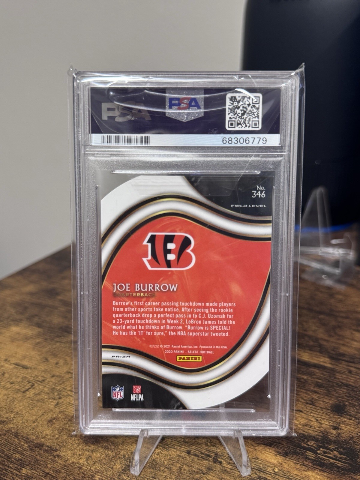 2020 Panini Select Field Level Joe Burrow #346 PSA 10 RC Bengals view 2