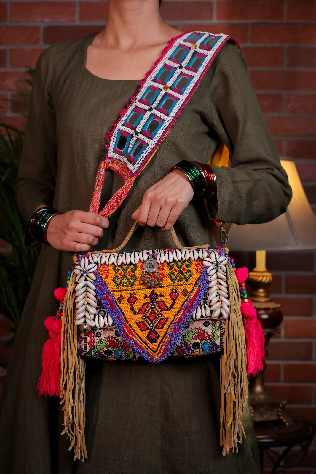Tribal Boho Shoulder Bag | Handmade Mirror Textile Women's Handbag