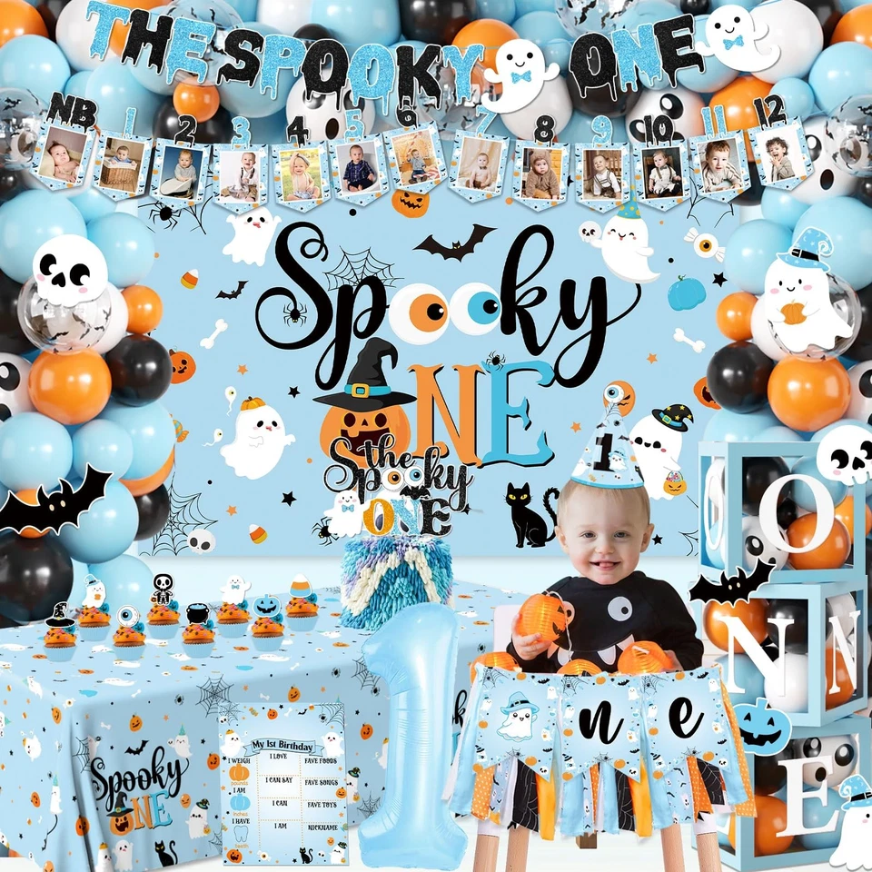 Espeluznante Un Cumpleaños Decoraciones Niño, 174 piezas Halloween 1er Cumpleaños Fiesta Decoración... Foto 2 de 4