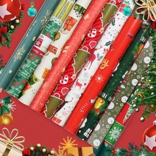 Christmas Wrapping Paper Gift Sheets 10 Patterns + 10 Bows Xmas Snowflakes Trees