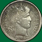 1901 Barber Dime Very Fine VF Coin #36601
