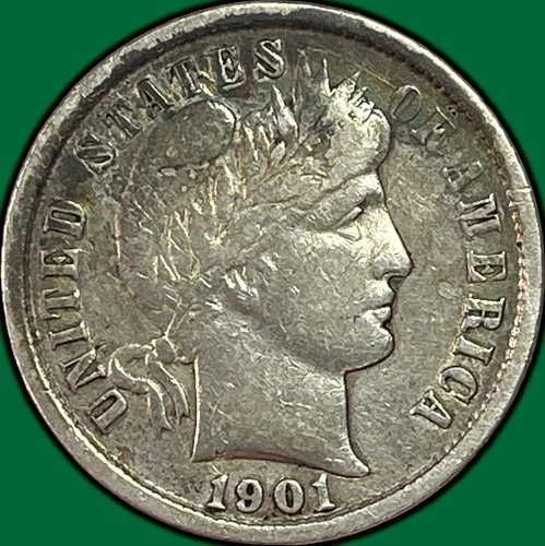 1901 Barber Dime Very Fine VF Coin #36601