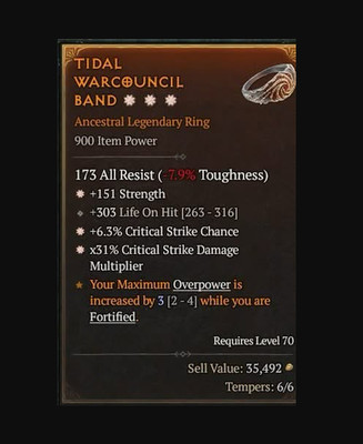    DIABLO 4 SEASON 13 LEGENDACY RING 3GA-STR+CRIT %+CRIT DMG MULTIPLIER