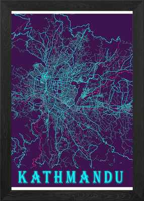 Kathmandu Neon Stadtplan Gerahmtes Wandbild Poster Leinwanddruck Bild