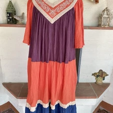 Go Softly Patio Dress M Crinkle Cotton Lounge Muumuu Comfy Casual Summer