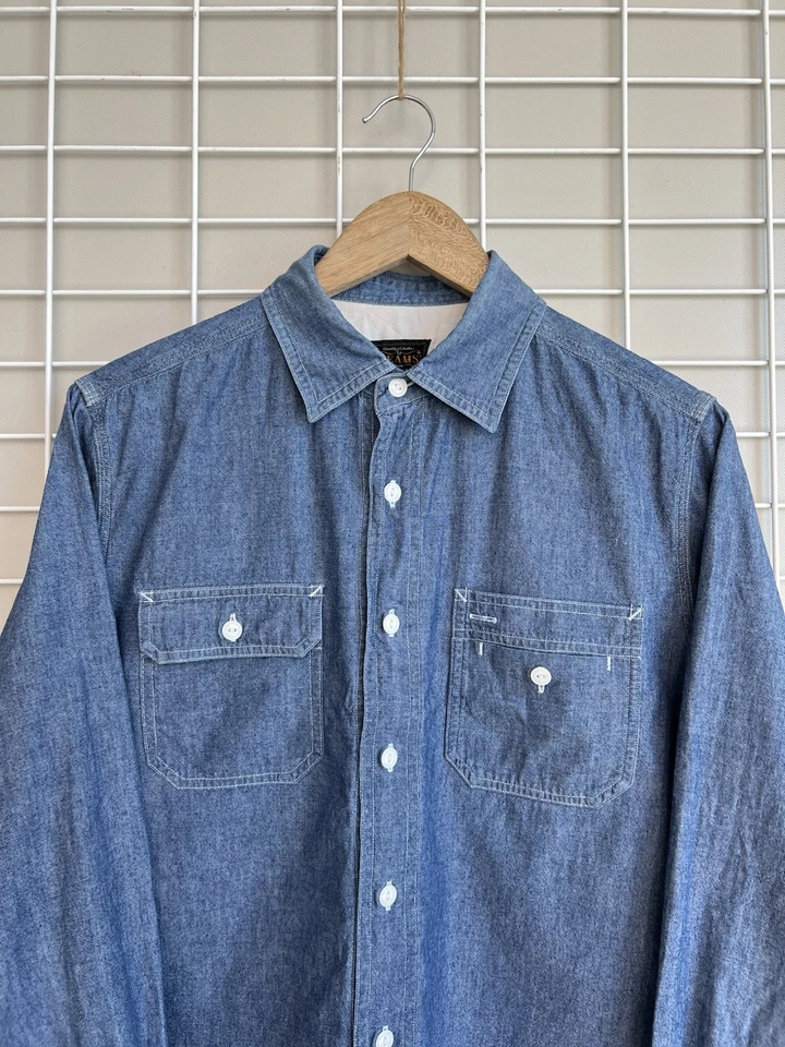 Beams Plus Chambray Work Shirt In Blue Mens Size S/M Japan Button Long Sleeve - Image 2 of 4