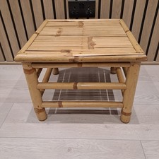 Vintage Retro Bamboo Square Small Side Table Plant Stand 