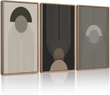 Boho Vintage Abstract Wall Art Set, 16x24in, Framed Canvas, Modern Mid Century