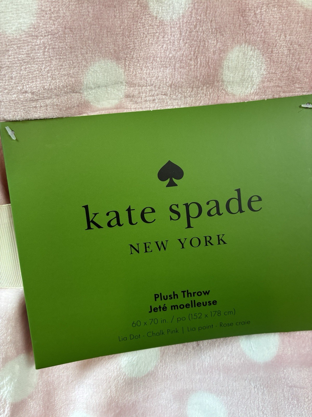 Kate Spade Plush Fleece Throw In Pink w/ White Polka Dots - 60” X 70” Brand New thumbnail 2
