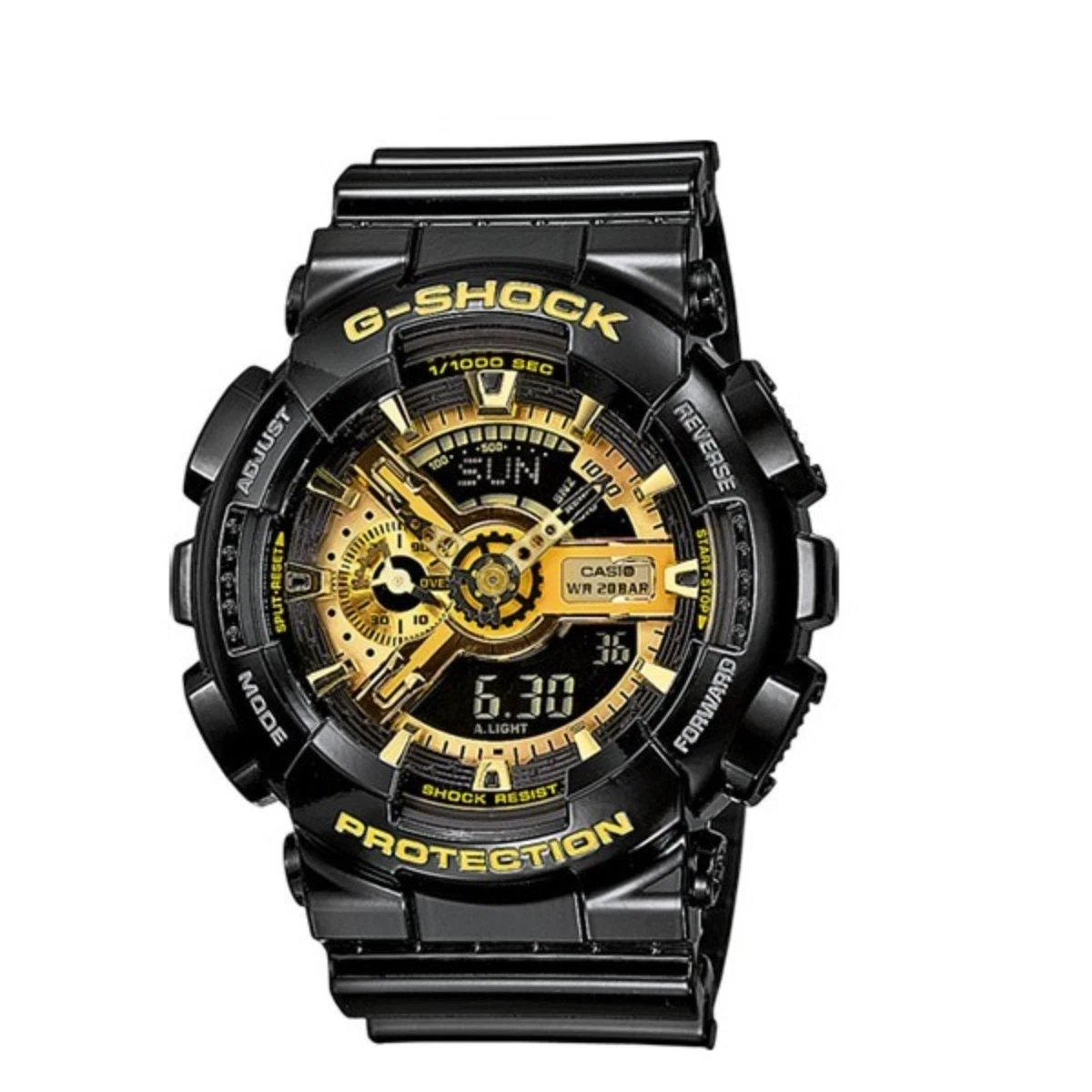 Reloj Casio G-Shock Hombre Negro Dorado Resina GA-110 Resistente 20 ATMa-110gb-1