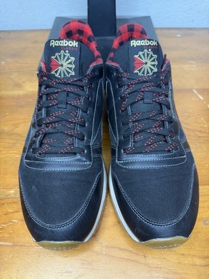 Reebok Classic Men s Shoes Black Leather Fabric Blood Red Size 11.5M Euro 45