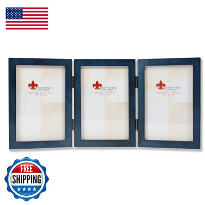 Lawrence Frames Hinged Triple Blue Wood Picture Frame Gallery Collection 4 By